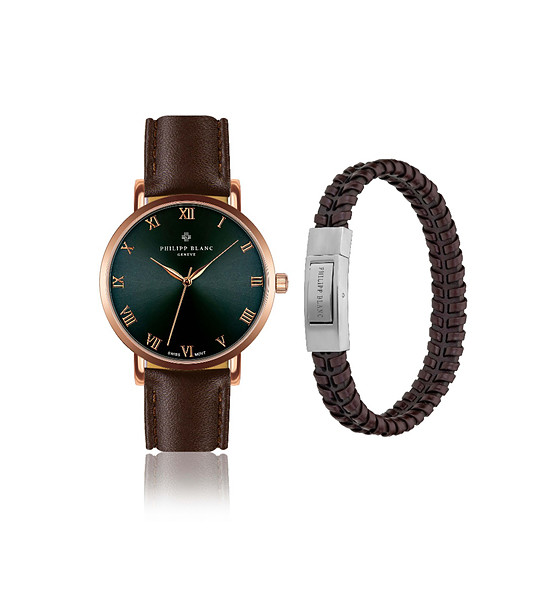 Комплект от часовник и гривна в кафяво Bern снимка