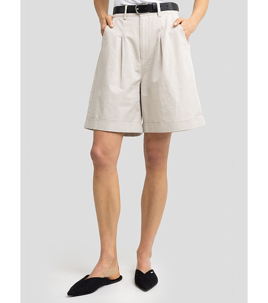 Бежови къси дамски панталонки от памук и лен MARYLIANI снимка