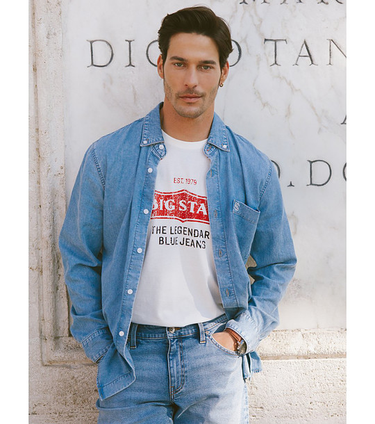 Светлосиня мъжка риза JASON от памук и лиосел снимка