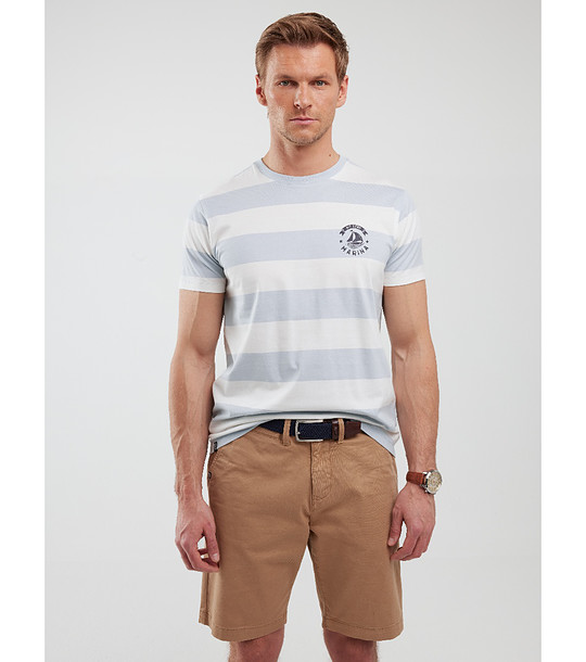 Мъжка памучна тениска в бяло и светлосиньо Remir снимка