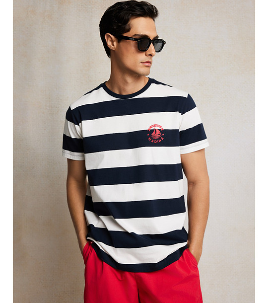 Мъжка памучна тениска в тъмносиньо и бяло Remir снимка