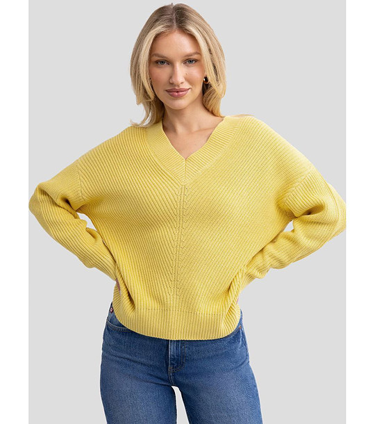 Жълт дамски пуловер с памук Cyntiana снимка