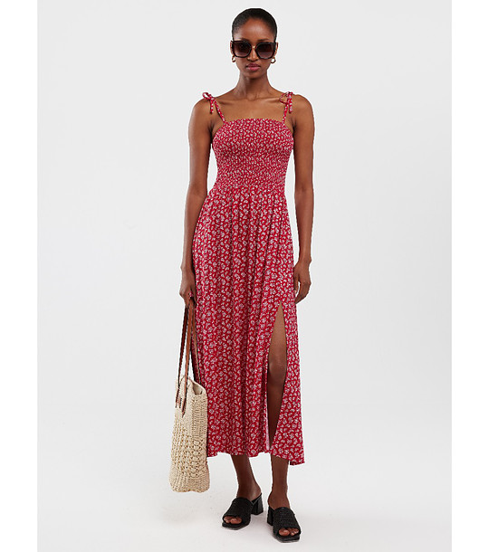 Червена рокля с бял флорален принт LAMBONI снимка