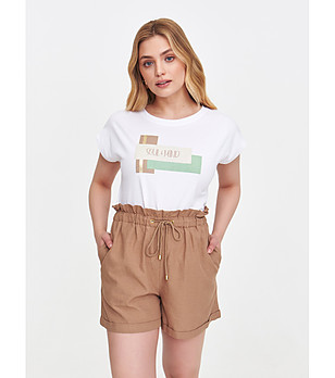 Бяла памучна дамска тениска снимка