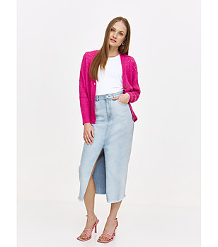 Цикламена дамска жилетка с ажурни кантове снимка