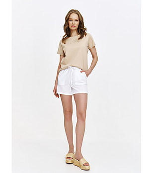 Памучна бежова дамска тениска снимка