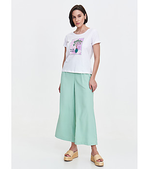 Бяла памучна дамска тениска с щампа снимка