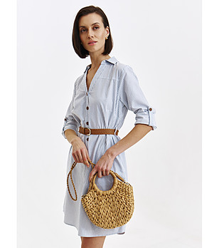 Памучна рокля на райе в светлосиньо и бяло снимка