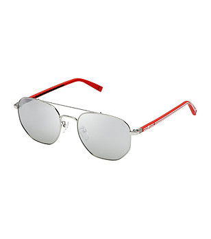 Мъжки слънчеви очила в сребристо с червени дръжки снимка