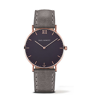 Unisex часовник в розовозлатисто със сива кожена каишка снимка