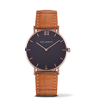 Unisex часовник в розовозлатисто с кафява кожена каишка снимка