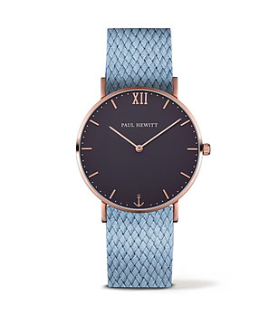 Unisex часовник в розовозлатисто със светлосиня каишка снимка