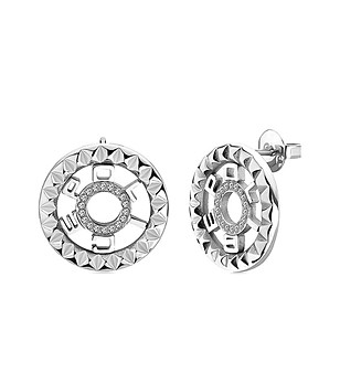 Дамски кръгли сребристи обеци с камъчета снимка