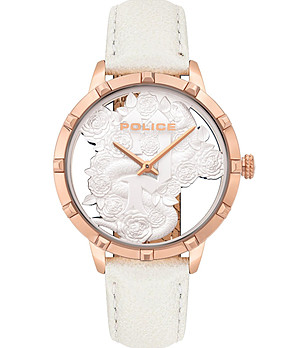 Ефектен дамски часовник в розовозлатисто с бяла каишка снимка