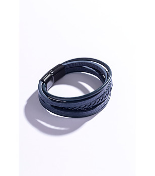 Тъмносиня унисекс гривна от естествена кожа снимка