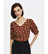 Кафява дамска блуза на бели точки-4 снимка