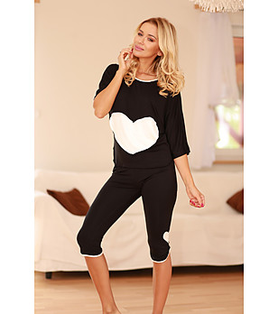 Черна дамска пижама с бяло сърце VIGO снимка