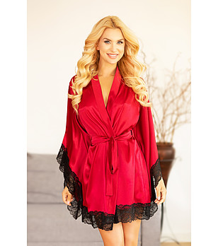 Дамски халат в бордо с черна дантела Mahe снимка