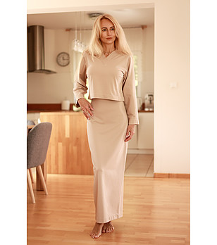 Дамски памучен комплект от блуза и рокля Рокля в бежово Irving  снимка