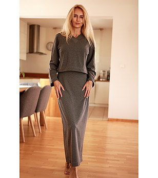 Тъмносив памучен комплект от блуза и пола Irving  снимка