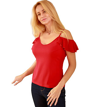 Червена дамска блуза с голи рамене Vera снимка