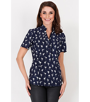 Тъмносиня дамска блуза с принт Kalona снимка