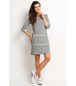 Памучна рокля в сив меланж Lotty снимка