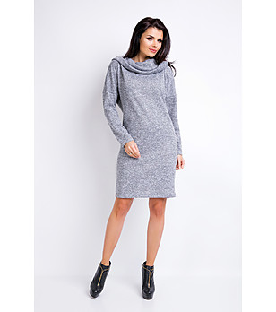 Рокля в сив меланж с качулка Immie снимка