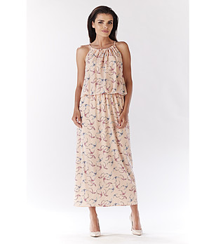 Дълга рокля в цвят пудра спринт в синьо и червено Monik снимка