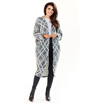 Сива дълга жилетка на ромбове Kira снимка