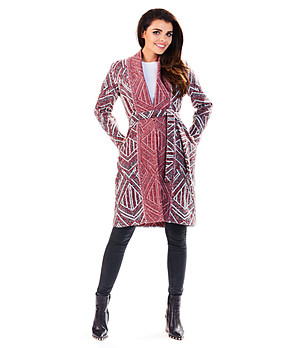 Дамско палто в червен нюанс с принт Briya снимка