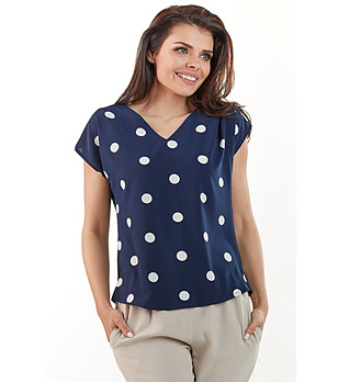 Тъмносиня дамска блуза на точки Rikita снимка