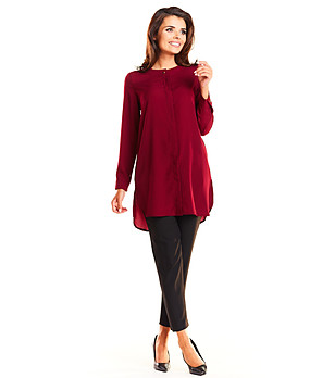 Дълга дамска риза в бордо Ewa снимка