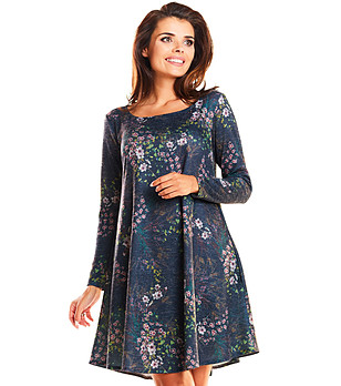 Рокля в тъмносиня с флорален принт Franny снимка