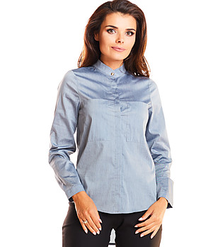 Памучна сива дамска риза Ozana снимка