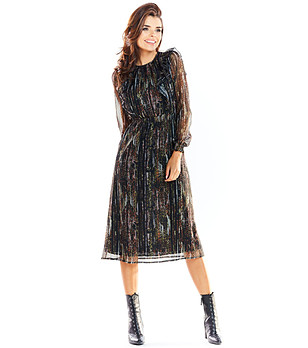 Черна рокля с ефектен животински принт Elina снимка