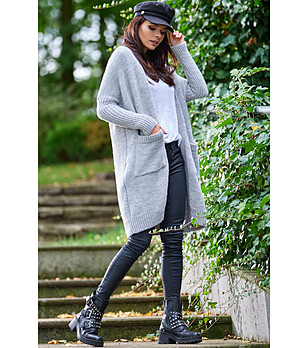 Сива дълга дамска жилетка Lea снимка