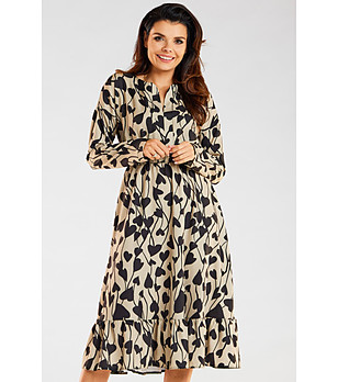 Рокля в бежово и черно на сърца Lizette снимка