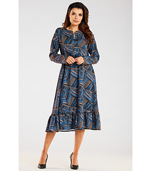 Рокля в синьо и кафяво с принт Lizette снимка