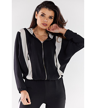 Черен дамски суитшърт с бежови ленти Foly снимка