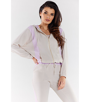 Бежов дамски суитшърт с виолетови ленти Foly снимка