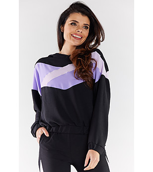 Черен дамски суитшърт с виолетов панел Fara снимка