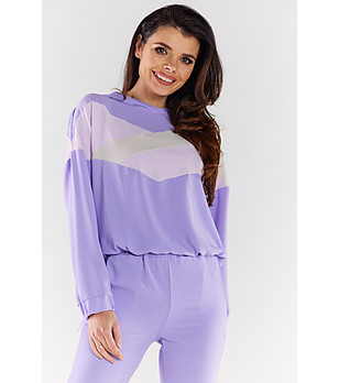 Виолетов дамски суитшърт с бежов панел Fara снимка