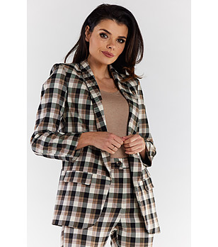 Дамско сако на каре в кафяво и бежово Vika снимка