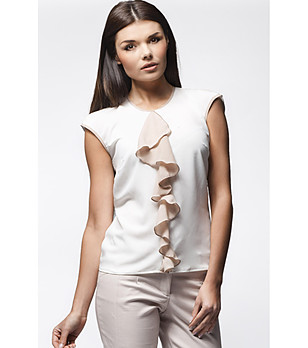 Дамска блуза в екрю и бежово с къдрички Zefira снимка