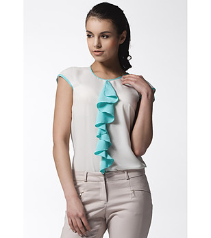 Дамска блуза в екрю и мента с къдрички Zefira снимка