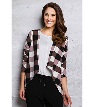 Дамска памучна карирана жилетка в кафяво, бяло и черно Loretta снимка