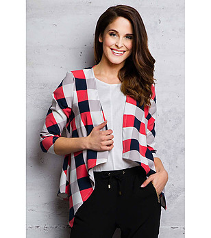 Дамска памучна карирана жилетка в розово, бяло и тъмносиньо Loretta снимка