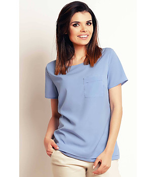 Светлосиня дамска блуза с джоб Elisia снимка