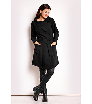 Черно дамско памучно манто Imena снимка